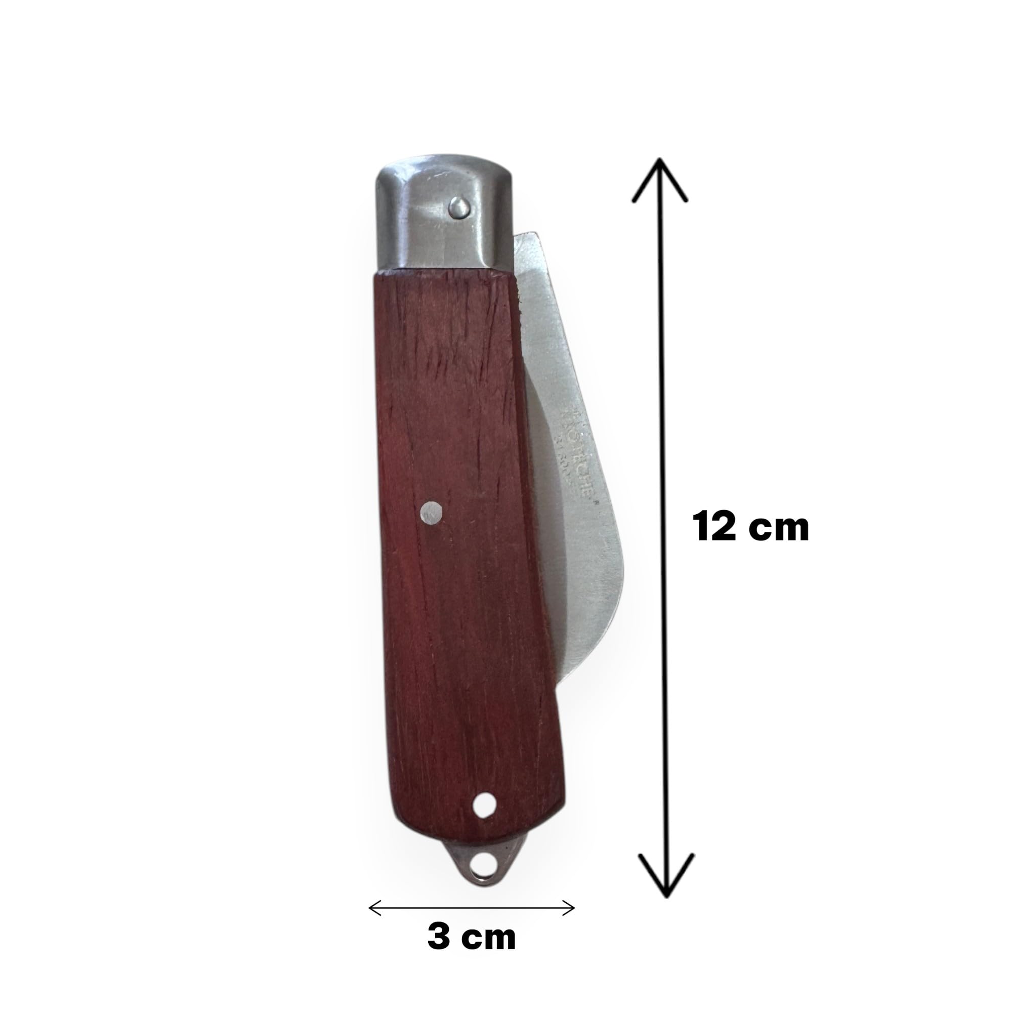 topolenashop Coltello da Innesto a Roncola Tascabile 19,5 cm – Lama Curva 6 cm in Acciaio Inox, Coltello Potatura e Giardinaggio, Manico in Legno, Pieghevole | 313002