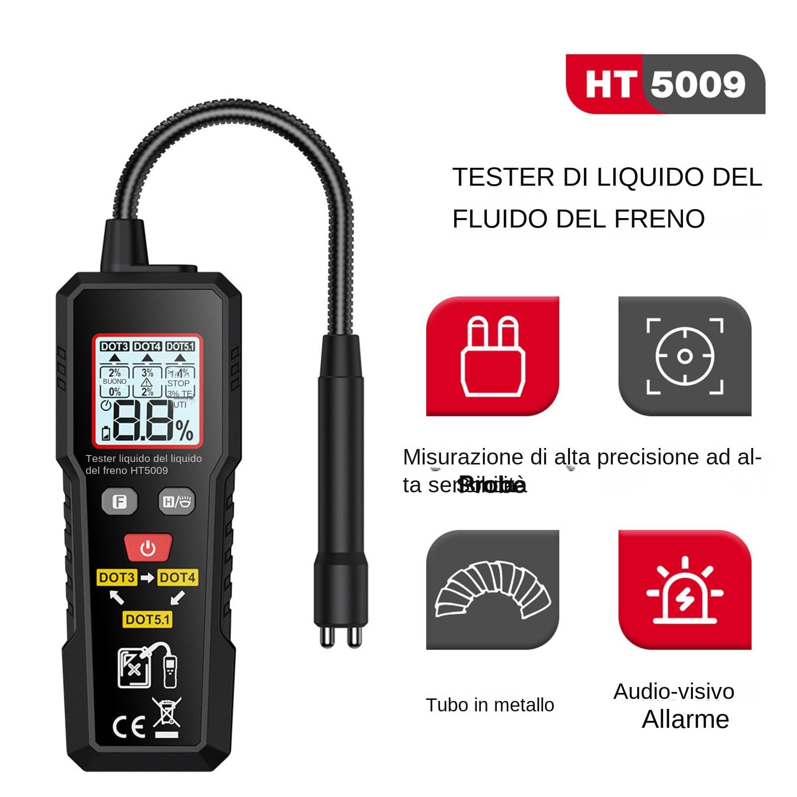 Tester umidità liquido freni automobilistico con sonda flessibile
