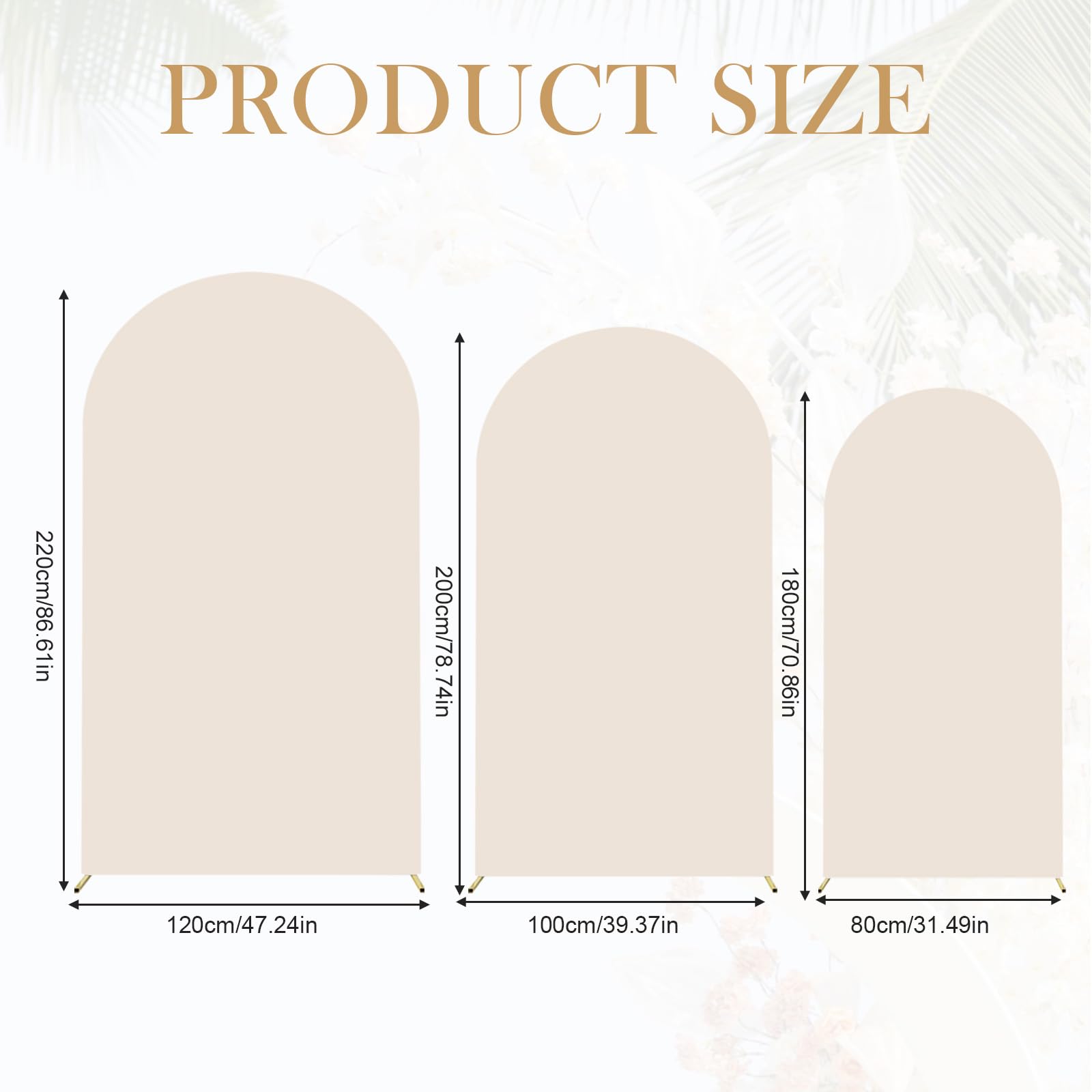 Lot de 3 toiles de fond pour arche de mariage, 1,8/1,5/1,2 m, dessus rond, double face, couverture de cadre pour fête d'anniversaire, cérémonie, banquet (beige)