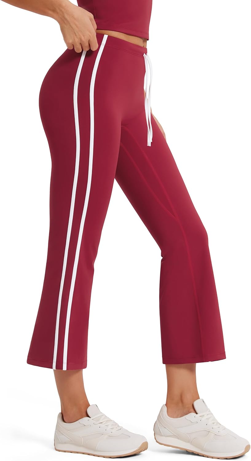 MOOSLOVER Women Flare Capri Leggings High Waisted Color Block Drawstring Bootcut Flared Cropped Yoga Pants