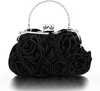 JAMBHALA 3D Rose Floral Satin Evening Clutch Bag with Detachable Chain Strap - Wedding Party Prom Purse