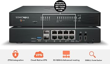 SonicWall TZ580 Next-Gen Firewall Appliance Hardware Only | 03-SSC-1837 | 8x1GbE + 2x5G SFP+; 4.5 Gbps firewall, 2.2 Gbps threat prevention; SonicOS 8; mid-size business NGFW