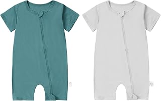 Unisex Baby Boys Girls Bamboo Fiber Short Sleeve Spring Romper Jumpsuit Infant Summer Bodysuit for 0-24 Months,2 Pack