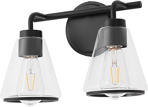 Miniatura 9 de Lámpara negra para tocador de baño, 2 luces, lámparas de baño sobre espejo, accesorios de iluminación con pantalla de vidrio transparente de 14