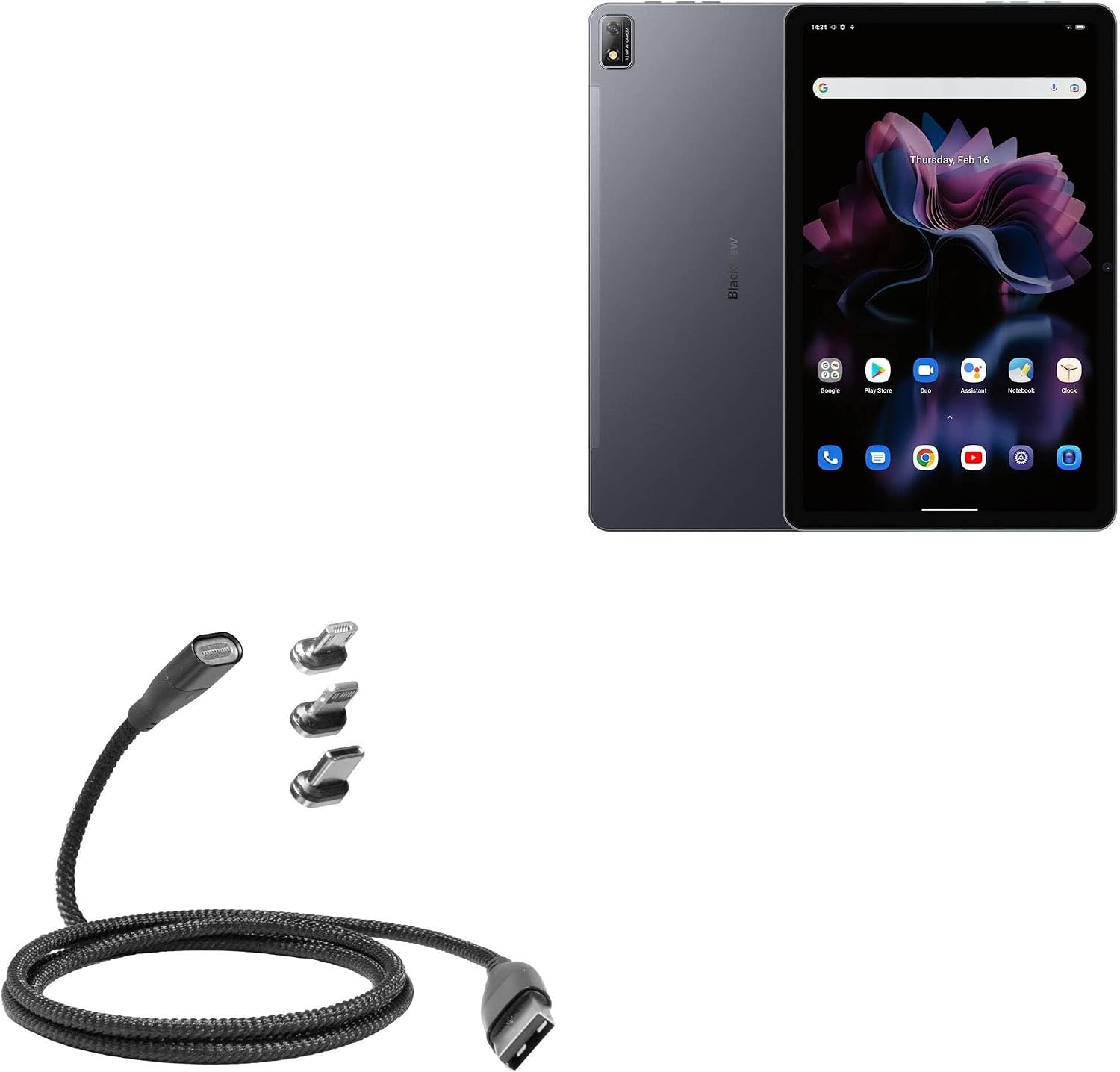 BoxWave Cable Compatible with Blackview Tab 16 - MagnetoSnap PD AllCharge Cable (100W), Magnet Charging Braided USB Type-C Micro - Jet Black