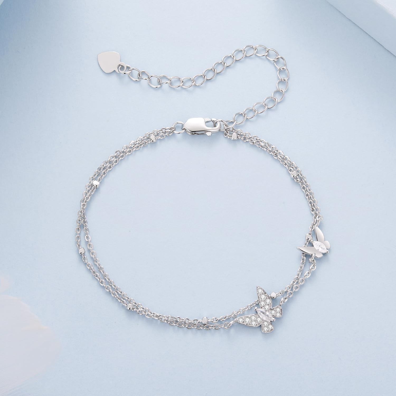 Silver Plated Love Heart Butterfly Bracelets For Women 14K Gold Plated Double Layers Valentines Gift Charms Bracelet Hypoallergenic Jewelry - Image 6