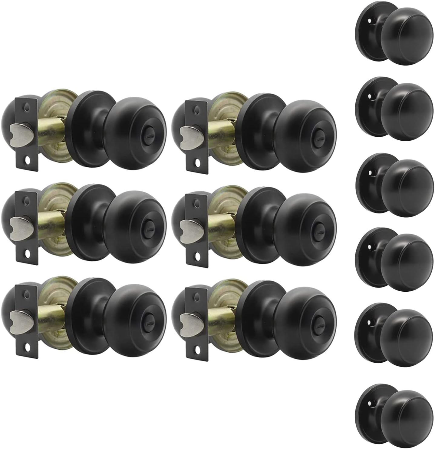 Probrico 6 Pack Privacy Knobs and 6 Pack Single Dummy Levers, Black Door Knobs Interior Matte Black Finish