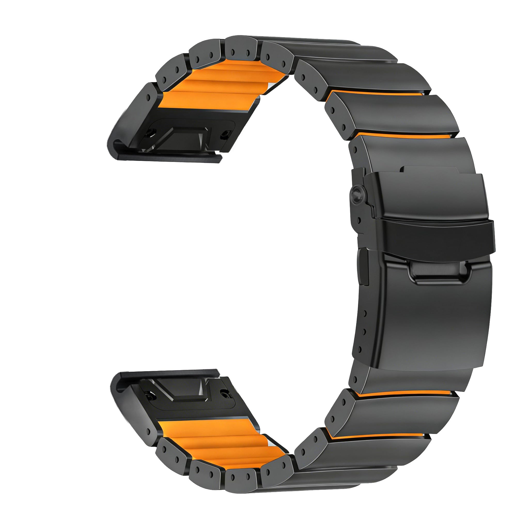 Photo 1 of Abanen Lightweight Titanium Silicone Watch Band with Flip-Lock Folding Clasp for Garmin Fenix 8 / Tactix 8 / Epix Pro/Enduro/Fenix 7 / Instinct 3 / Approach S70 47mm (Black-Orange, 26mm)