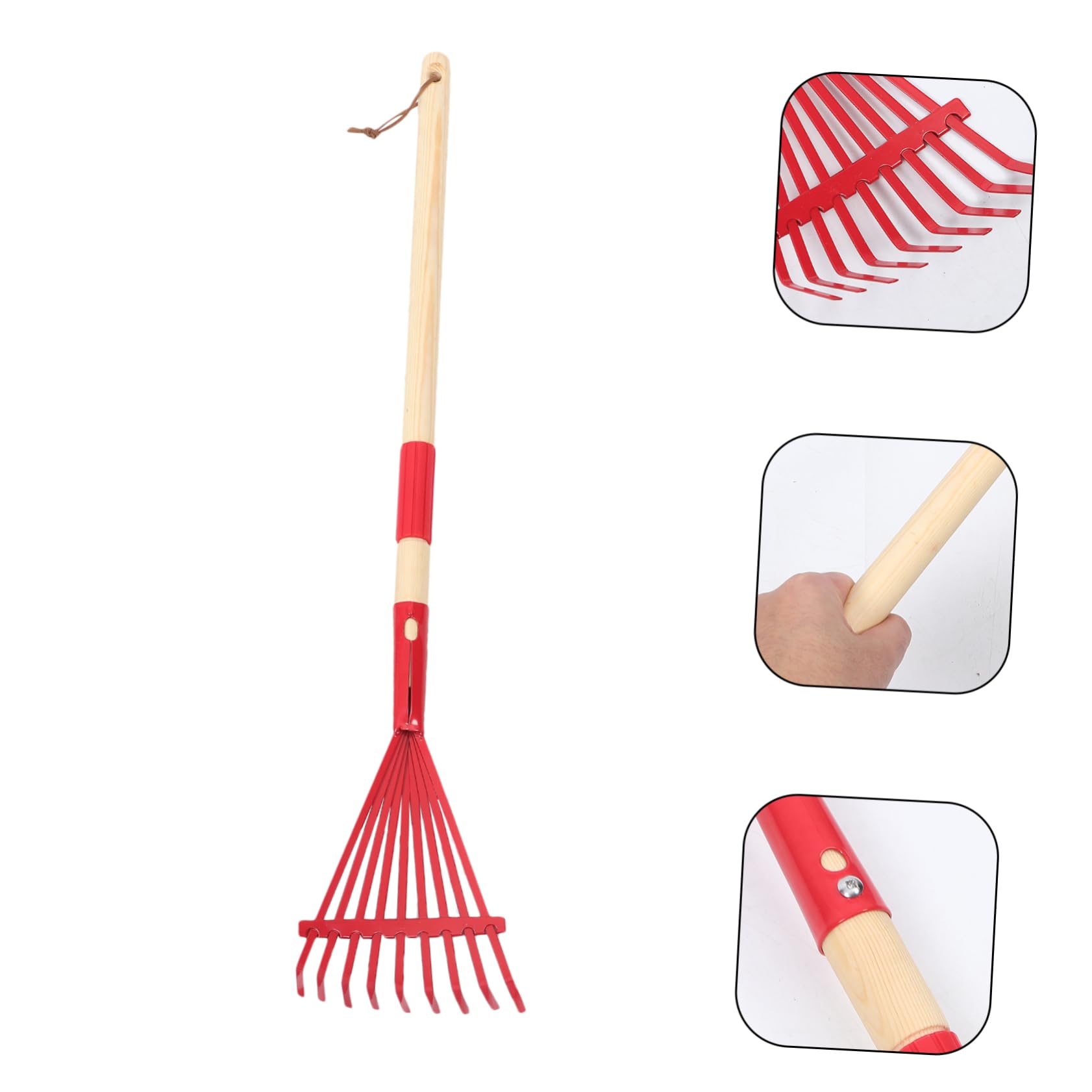 ifundom 4 Piezas Rastrillo De Madera Extraíble Miniatura Angosto Dejar Rastrillo De Nivelación De Césped para Pequeño Jugar Claro Púas Pequeño Rastrillo De Jardín Planchar Rojo