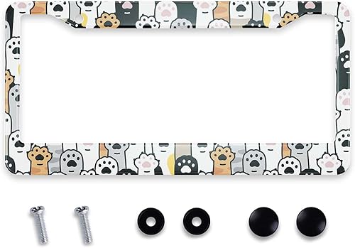 Vista 6 de Smooffly Marco de matrícula personalizado de acero inoxidable blanco y negro a cuadros, accesorio decorativo de matrícula, 2 agujeros y tornillos