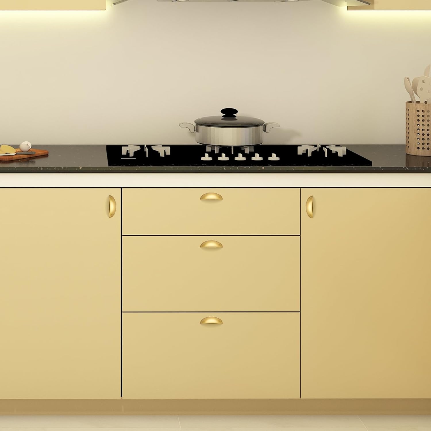 JOY DECOR 20 Pack 3" Brushed Brass Cup Drawer Pulls, Kitchen Cabinet Handles, 3 Inch (76 mm) Hole Center