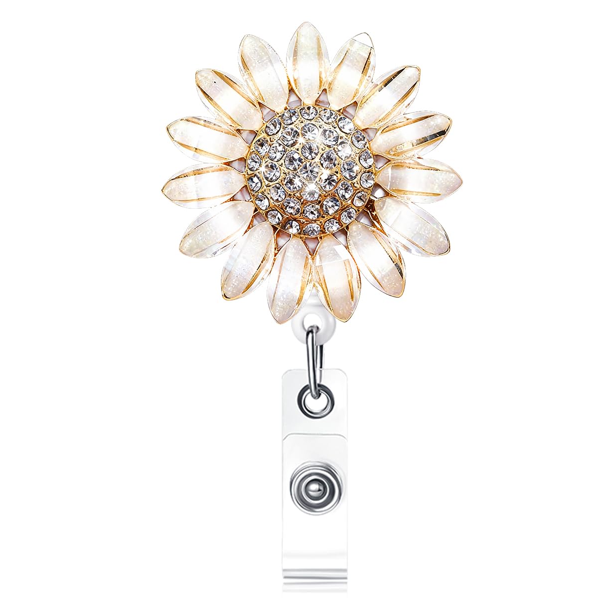 Luxury Flower Retractable Name Card Badge Holder with Alligator Clip, ID Badge Reel Clip On Card Holders