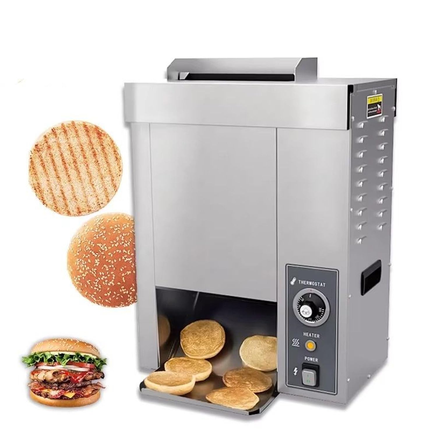 Tostadora de Pan de Hamburguesa Comercial, eléctrica Vertical Plateada, 2000 W, Placas calefactoras de Aluminio Resistentes a la oxidación, para hamburgueserías y cafeterías