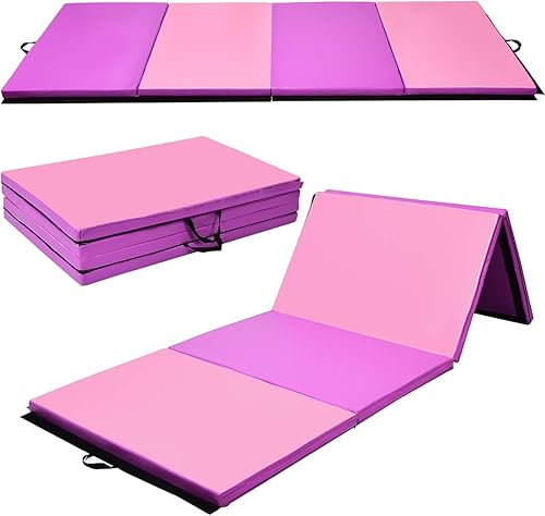 Vista 115 de Giantex 4'x10'x 2" Gymnastics Mat, 4-Panel Folding Aerobics Exercise Mat w/Hook & Loop Fastener, Carrying Handle, Portable Tumbling Mat for