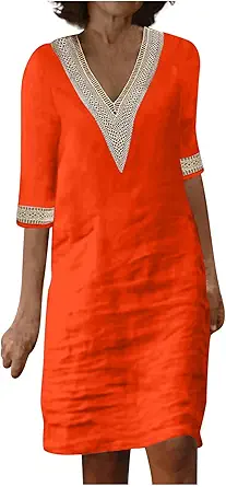 OIOLOYJM Plus Size Summer Dresses for Women 2025 Plus Size Dresses for Curvy Women 3/4 Sleeve Casual Boho Kaftan Dresses