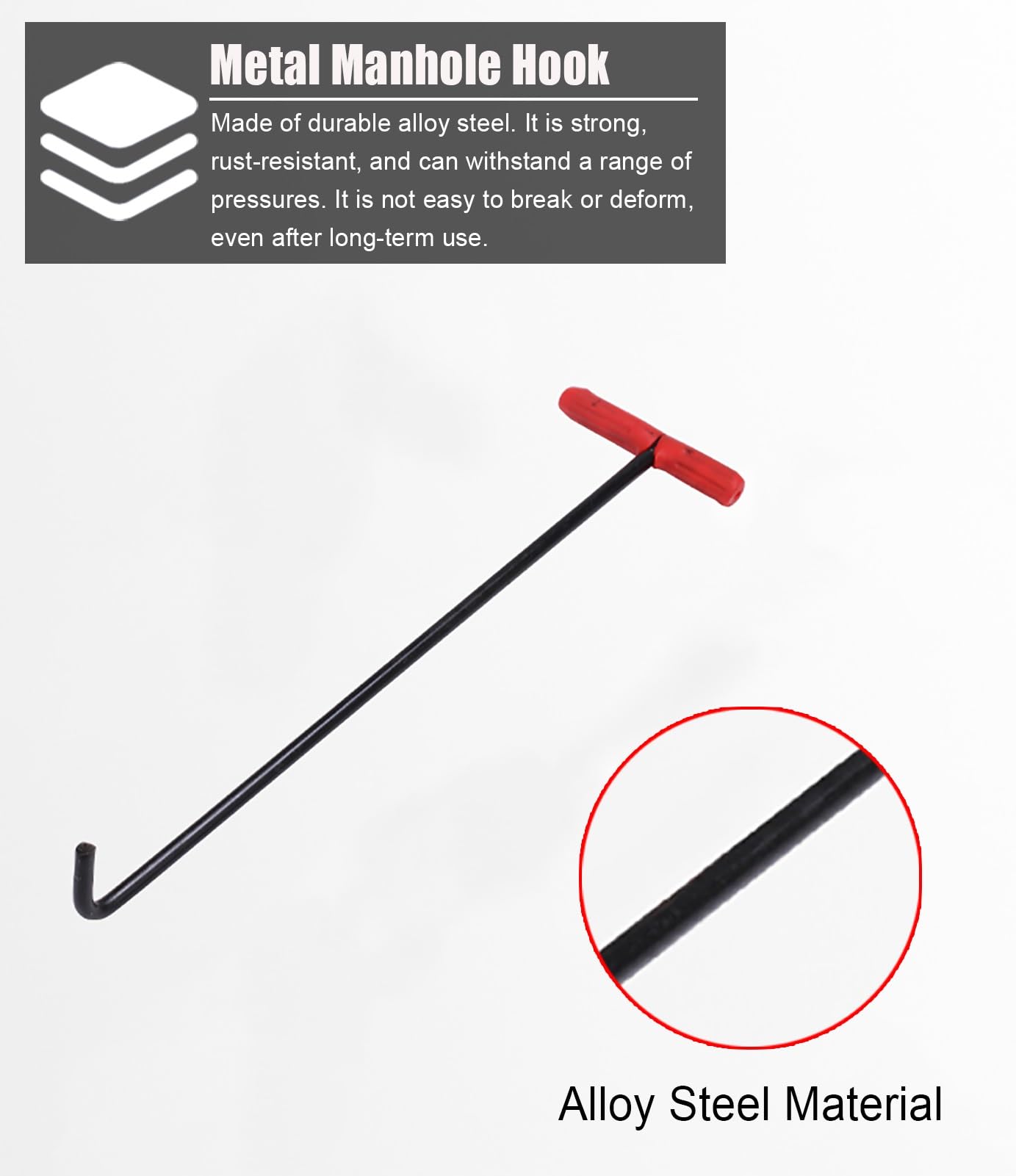 ZIMGOD Set of 2 Manhole Lifting Hooks with Anti Skid Rubber Handle, Outdoor Sturdy Metal Drain Cover Puller, Durable Septic Tank Lids Pulling Keys