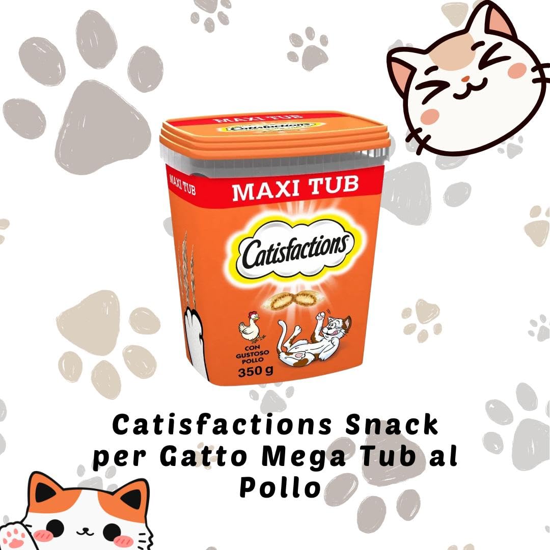 Snack para gatos Catisfactions Mega Tub, snack para gatos adultos y cachorros sabor POLLO | Paquete de 350 gramos