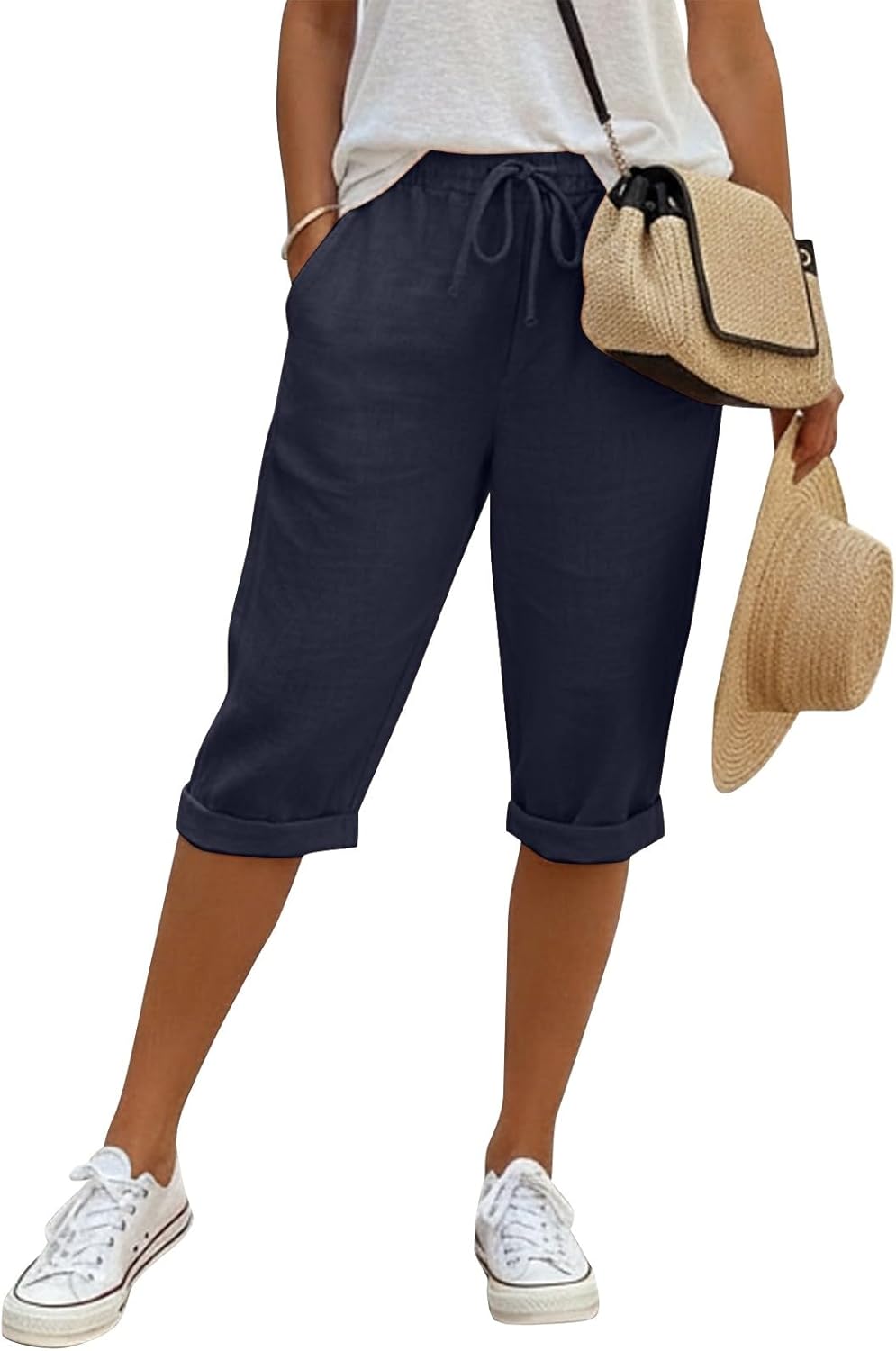 Linen Capri Pants for Women 2026 Bermuda Summer Resort Beach Shorts Casual Vacation High Waisted Lightweight Petite Pant