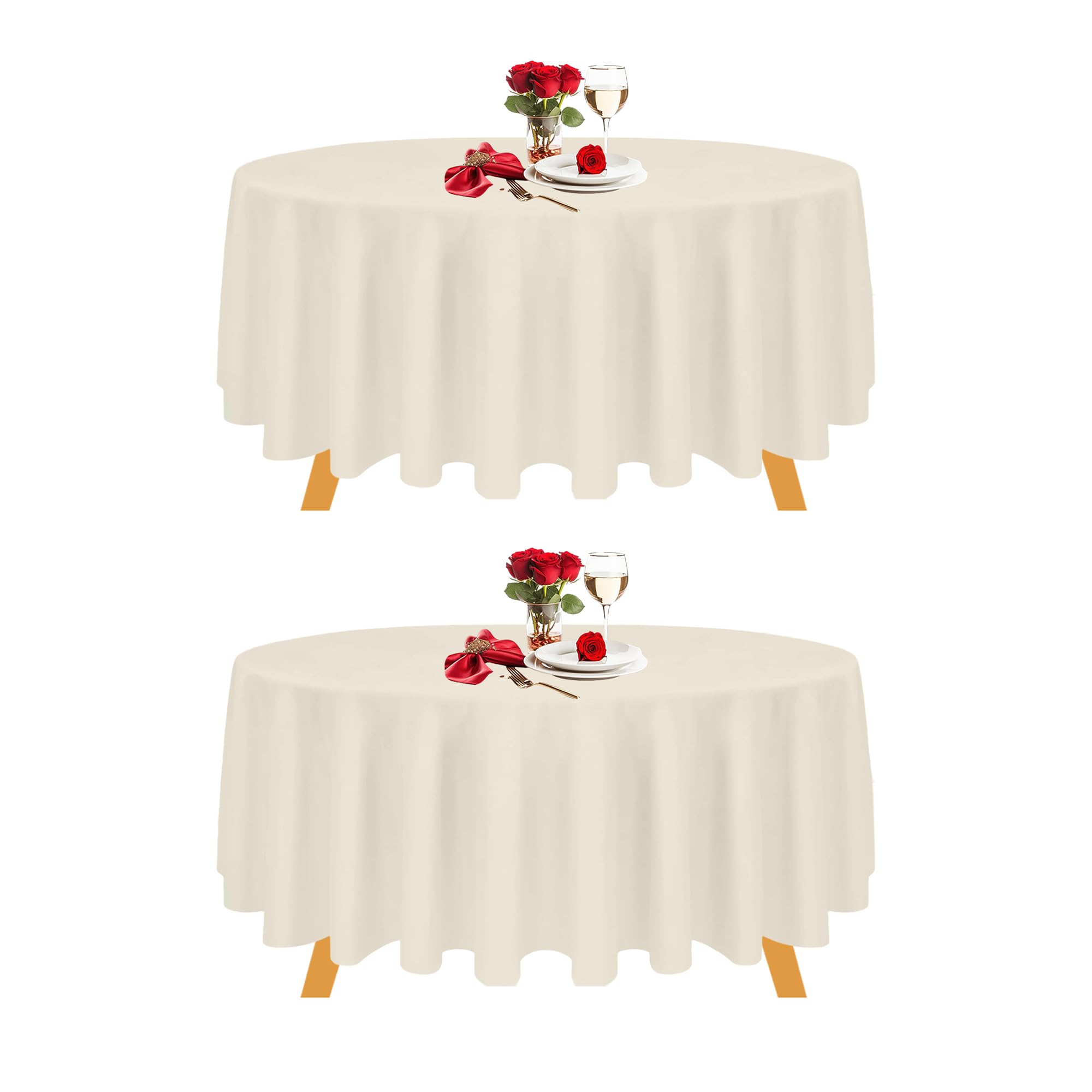 Trimming Shop 70" Ivory Linen Polyester Tablecloth - Pack of 2