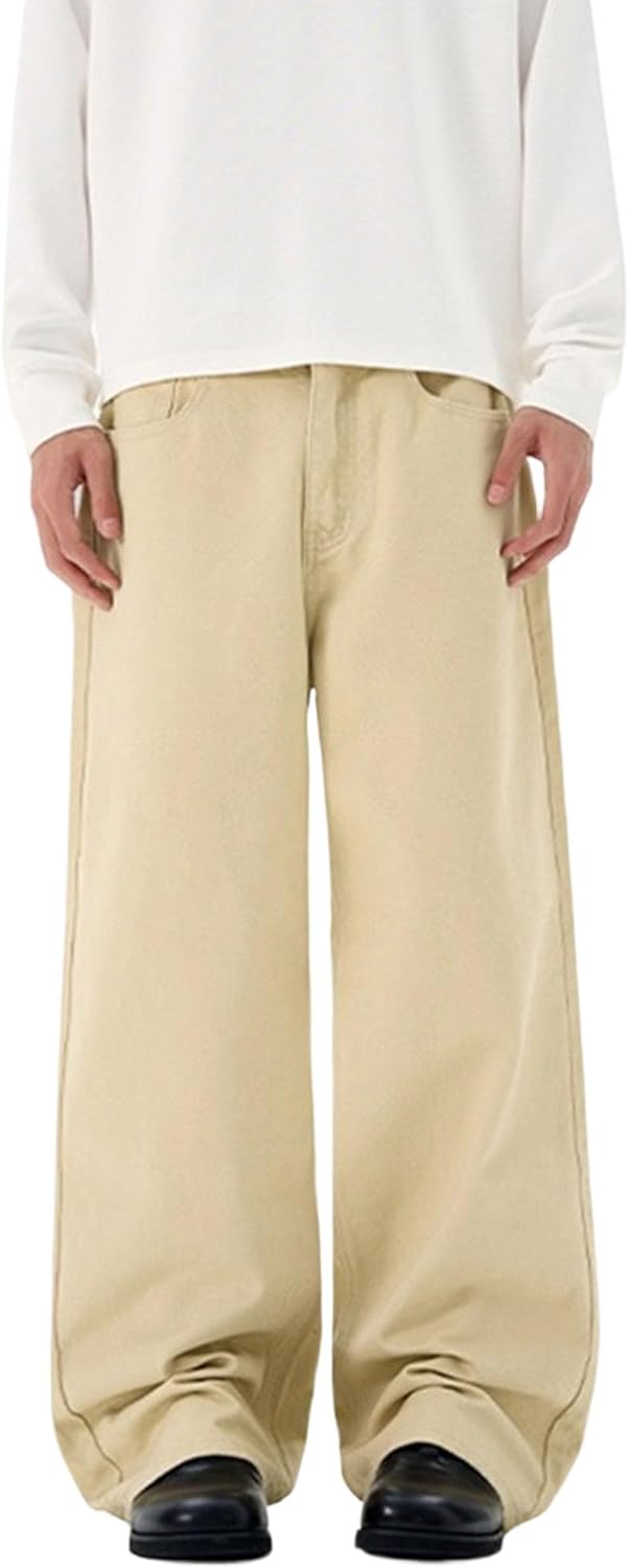 Men Casual Solid Straight Denim Pants Spring Classic Work Straight Leg Trousers Y2K Mid Waist Business Denim Trousers