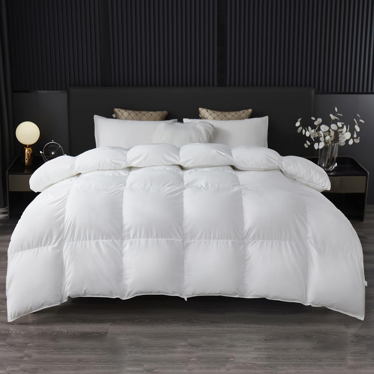 MH MYLUNE HOME Fluffy Down Alternative Comforter, All Season Duvet Insert Lightweight Bed Comforter Insert White Baffle Box Stitched with Corner Tabs (Queen All Season 90"X90")