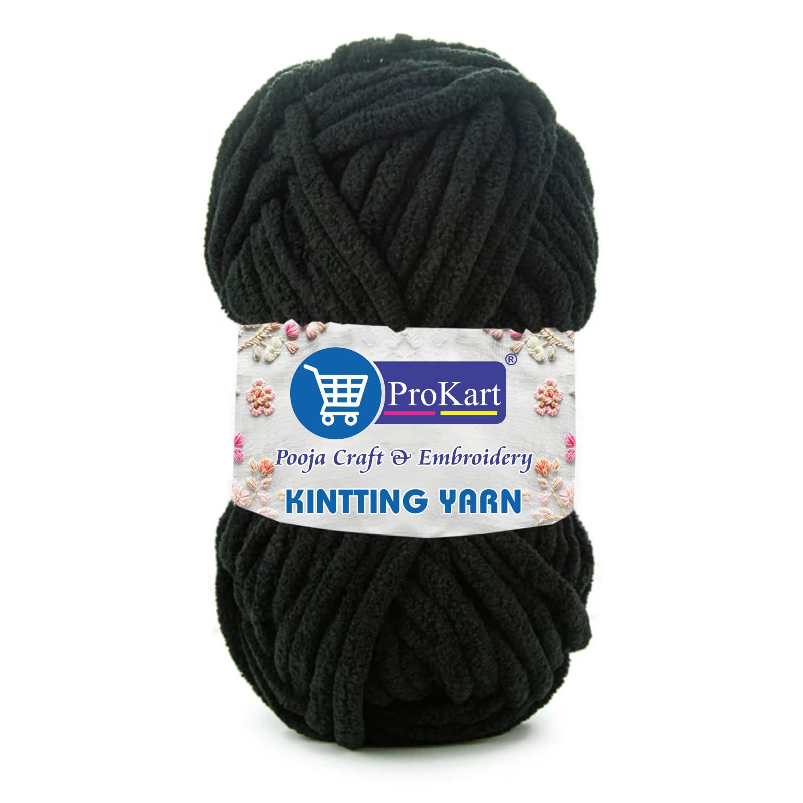 ProKart Premium Blankie Wool, Plush & Cuddly, Chenille Yarn Supersoft Hand Knitting Wool Ball | Blanket Thick/Mottu Yarn Ball Suitable for Hand Knitting and Crocheting (Black, 100gms x 1 Pack)