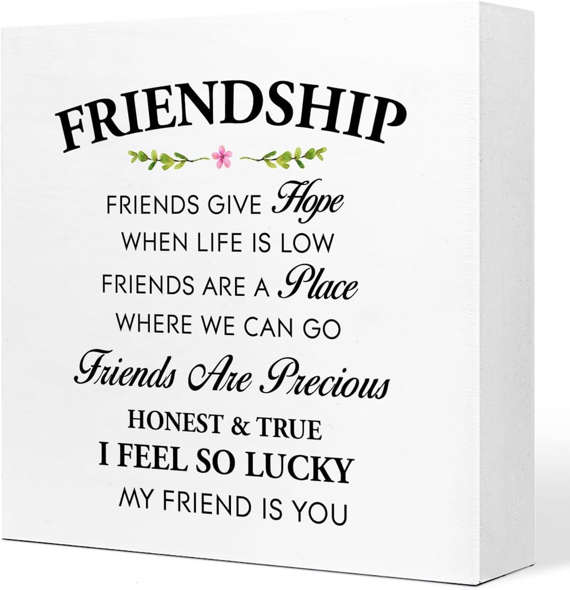 Friendship Box Sign 7x7 Inch Inspirational Wooden Decor Plaque