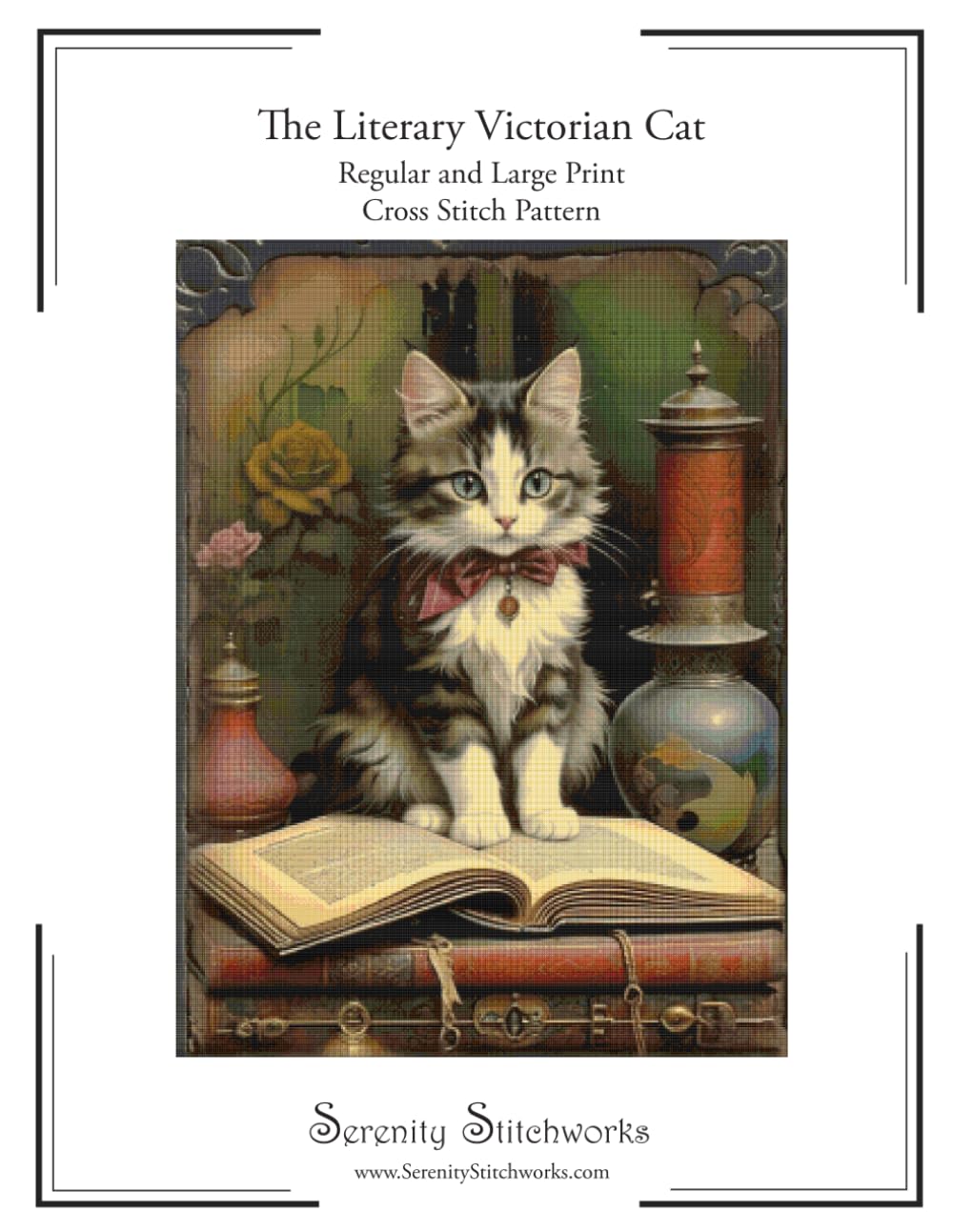 The Literary Victorian Cat Cross Stitch Pattern: Regular and Large Print Cross Stitch Pattern