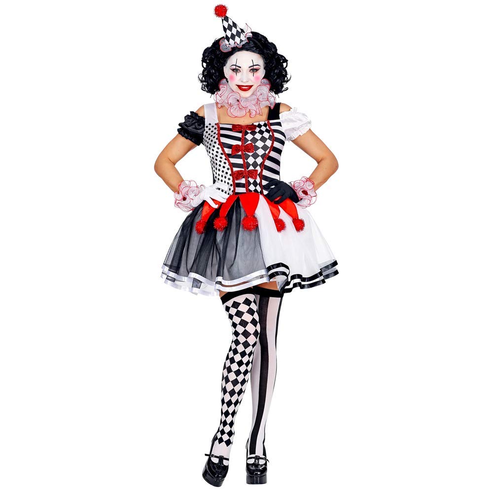 CARTOON Costume di Carnevale Arlecchino Donna Vestito Elegante in Stile Commedia dell’Arte con Gorgiera Polsini e Mini Cappello Travestimento Teatrale e Originale