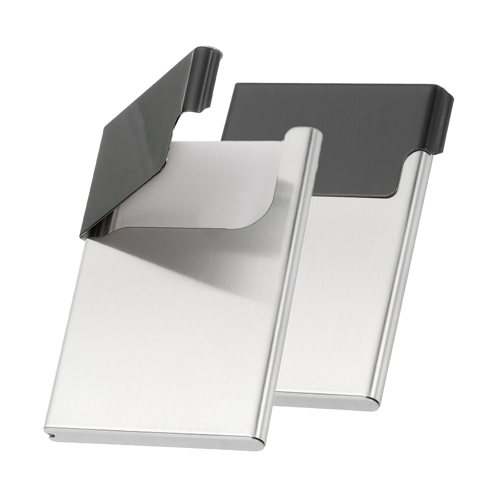 PATIKIL Metal Business Card Holder, 2 Pcs Professional Name Card Holder Business Card Pocket Case for Men & Women Office Credit ID Organization, Silver/Black