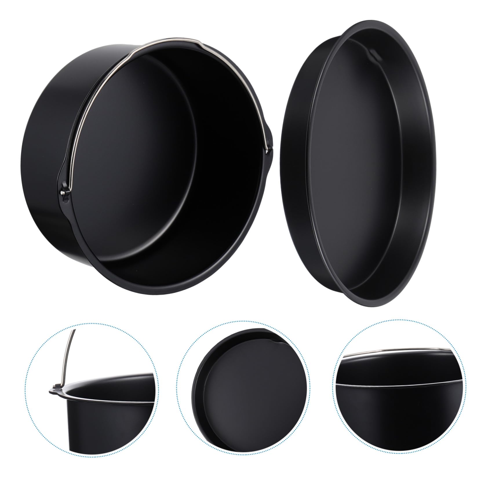 Moule à Gâteau Antiadhésif Rond 18 Cm en Acier Carbone Noir, Accessoires Friteuse à Air, Seau à Gâteau Poignée, Cuisson Maison et Pizza, Ensemble 2 Pièces