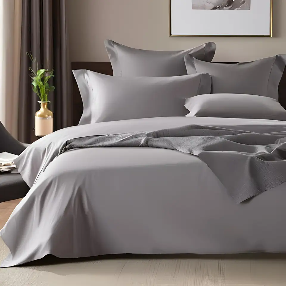 Jogo de Cama Algodão Egípcio 1000 Fios Toque Macio Gelado Algodão Fibra Longa - 3 e 4 Peças (Cinza, Casal 4pcs)