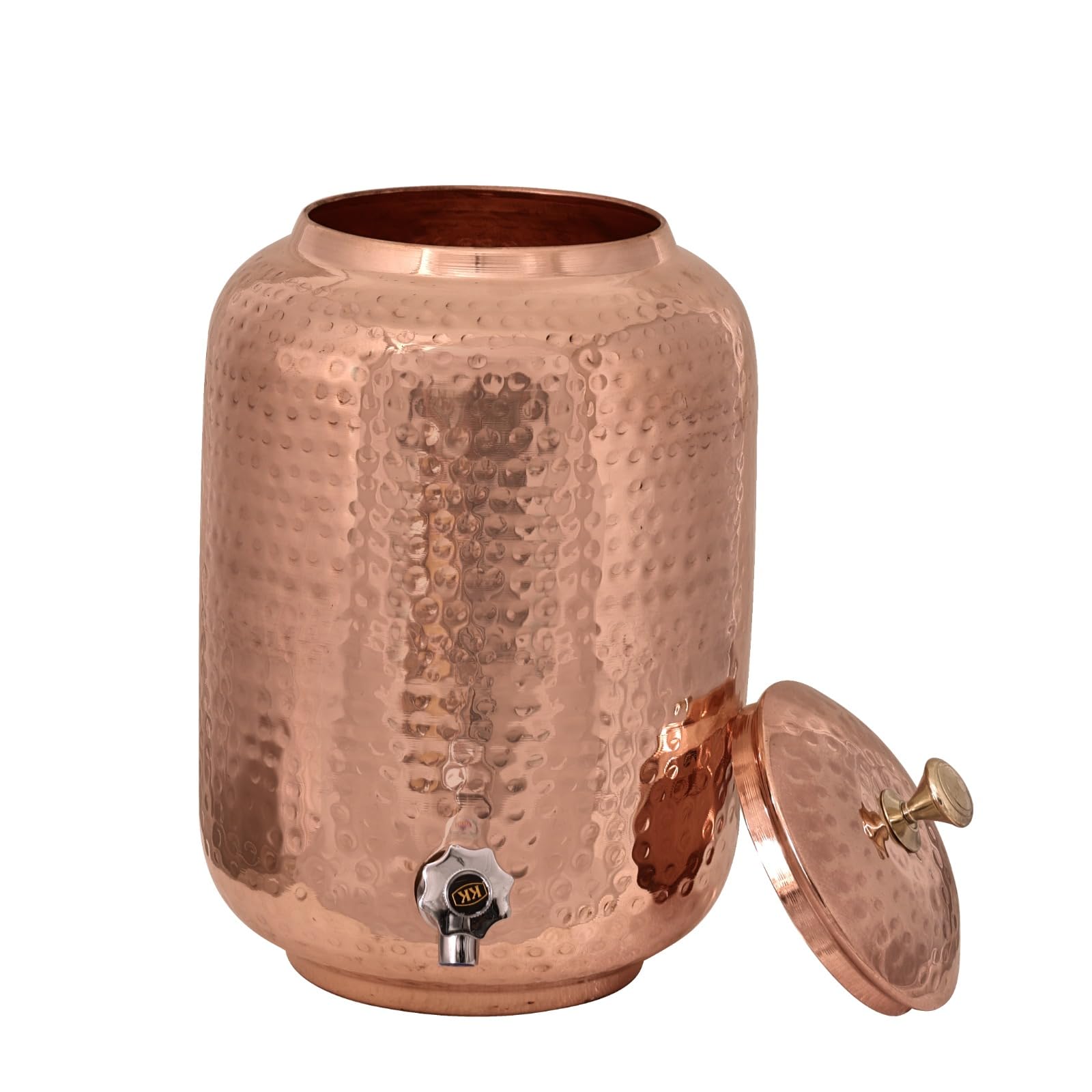 Dispensador de agua de cobre de 8 litros y 2 vasos con juego de botellas de agua, martillado a mano, solución de hidratación ayurvédica