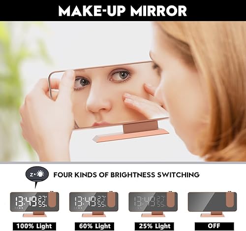 Miniatura 4 de Reloj despertador digital de proyección para dormitorios, radio FM, alarma dual de 7.5 pulgadas con repetición, puerto de carga USB, pantalla de