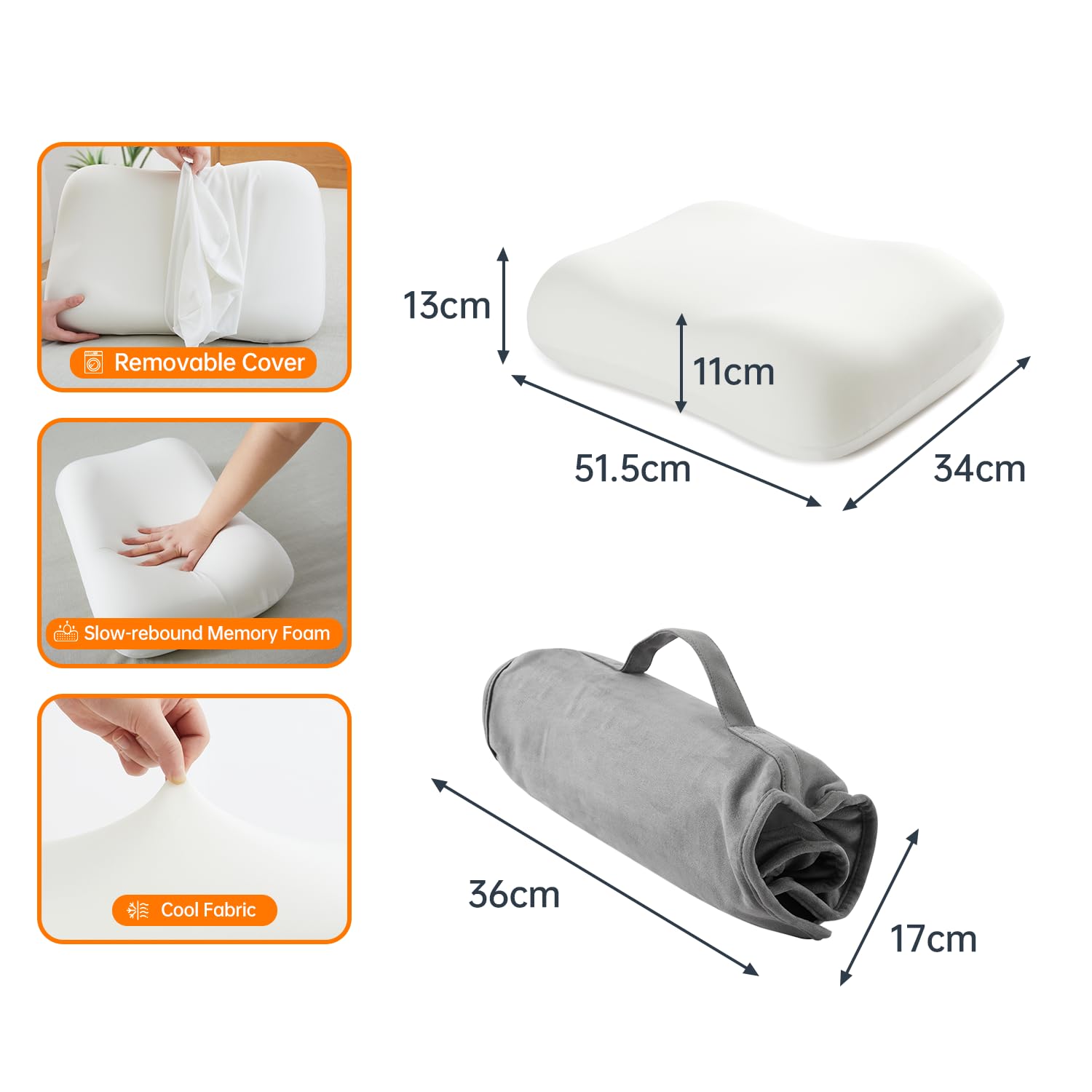 Jamdok Cuscino da viaggio in memory foam per dormire, cuscino ergonomico compatto per il collo con borsa portaoggetti, fodera rimovibile liscia e fresca, portatile, adatto per viaggi di lavoro