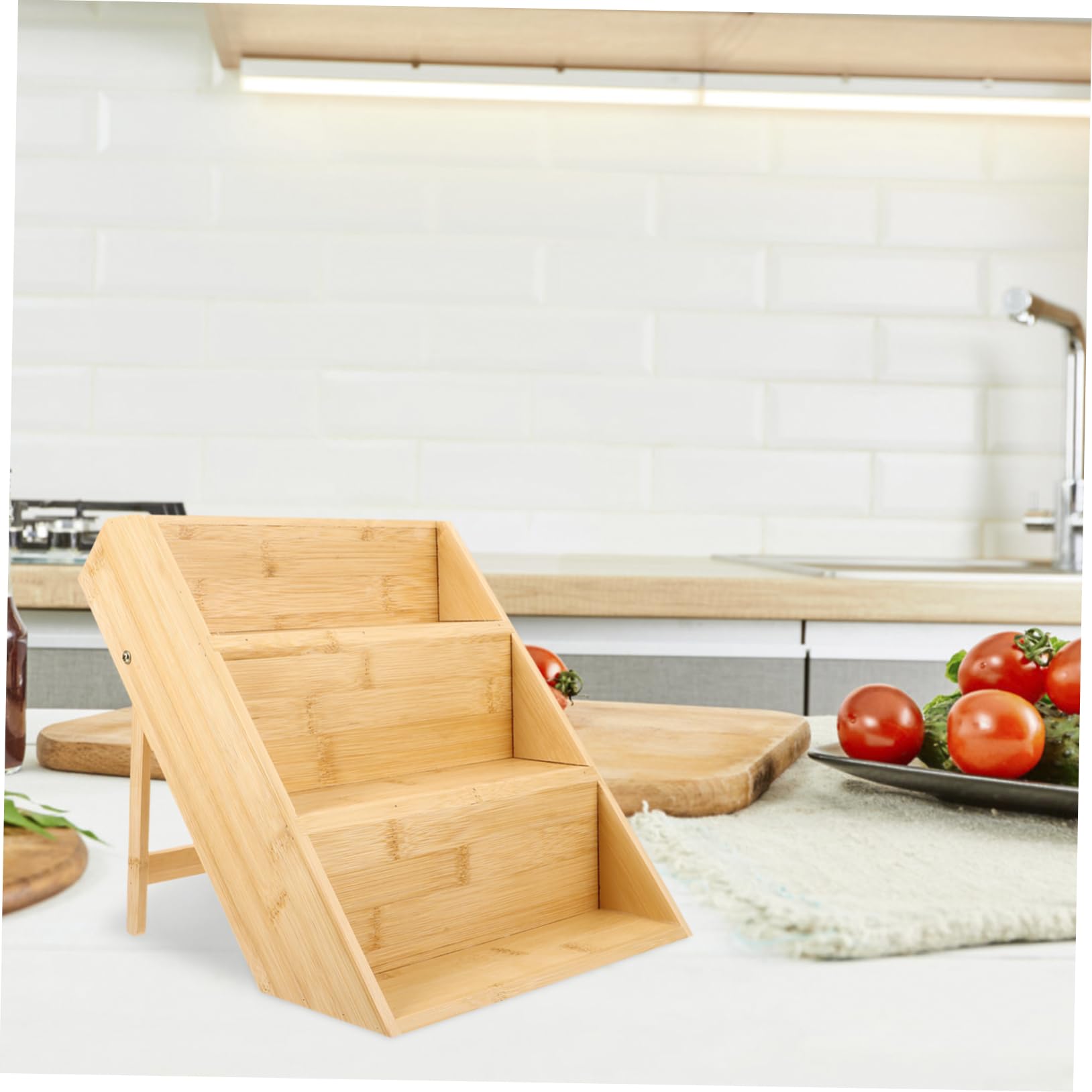 Especiero de Bambú Natural de 3 Niveles para Cocina, Organizador de Especias de Mostrador Resistente al Desgaste, Elegante y Seguro