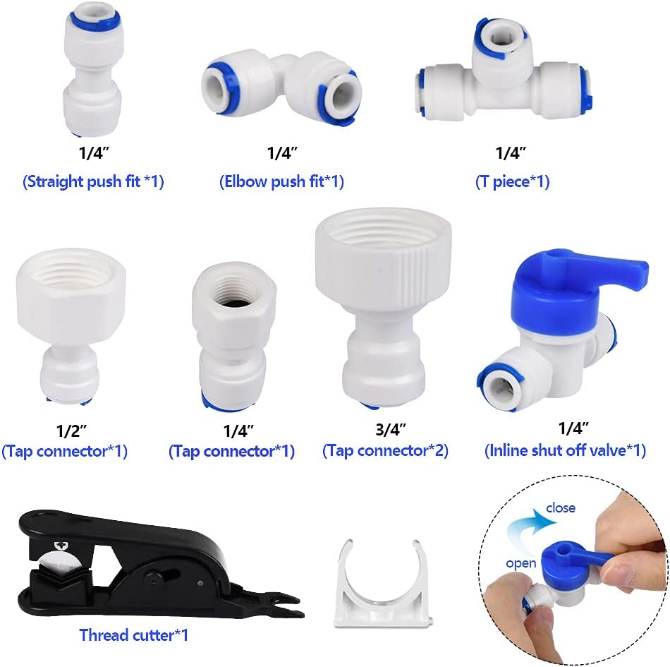 15 Meters Water Supply Pipe With Fitting Set, Water Filter Fridge Freezer Kit, European and American Style Refrigerator Water Pipe Fitting Double Refrigerator (1/4" Pipe)