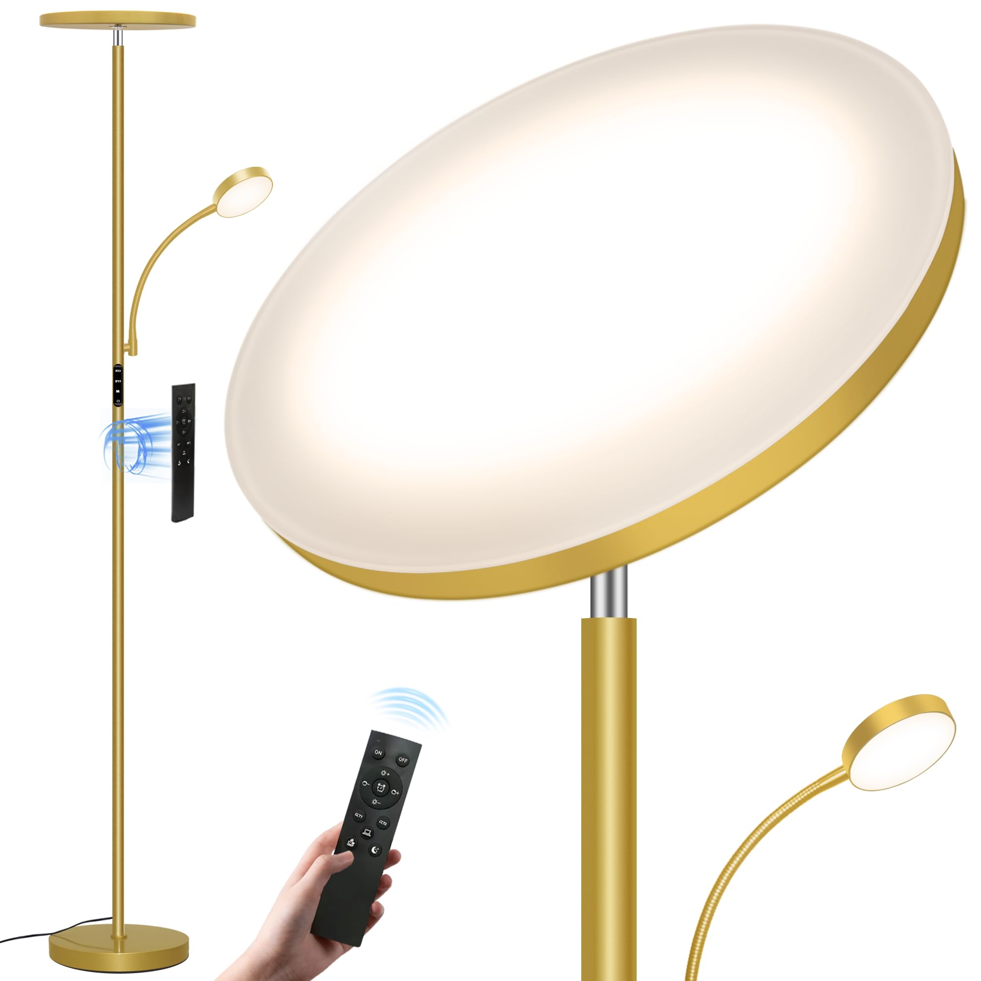 Photo 1 of Floor Lamp-42W/4200LM Super Bright Floor Lamp,Dimmable 2-in-1 LED Floor Lamp for Bedroom,Torchiere Floor Lamps with Remote & Touch Control,69" Tall Standing Lamp for Living Room,Office,Reading,Gold