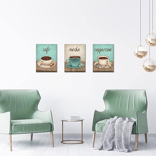 Miniatura 3 de iHAPPYWALL 3 piezas de decoración de café y cocina, arte de pared, abstracto, café, moca, capuchino, pintura de alimentos, imagen para restaurante,
