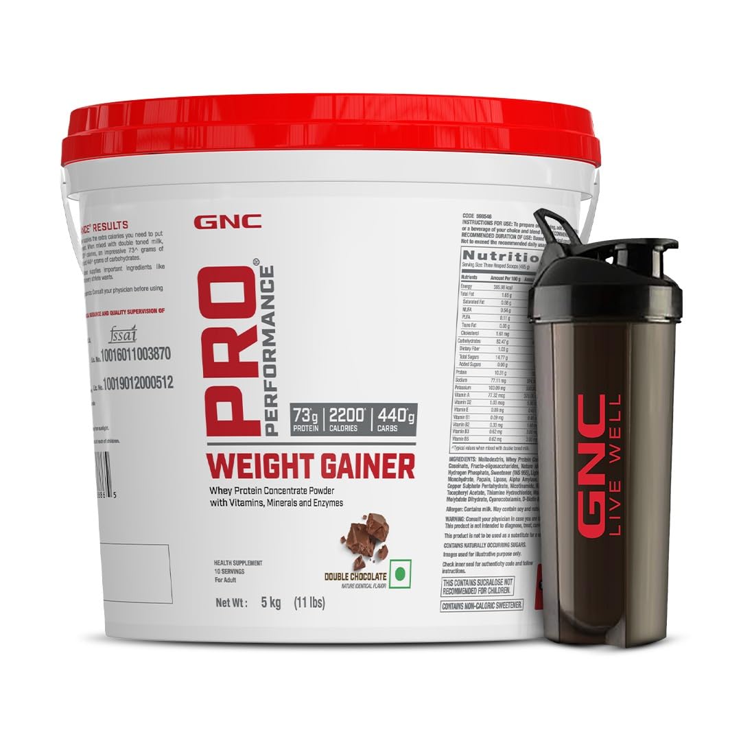 GNC Pro Performance Weight Gainer & Black shaker Combo | 5 Kg | Healthy Body Gains | Reduces Muscle Breakdown | Increases Energy & Endurance | 73g Protein | 440g Carbs | 2200 Cal | Double Chocolate (B0DJ2MHMXC) Amazon Price History, Amazon Price Tracker