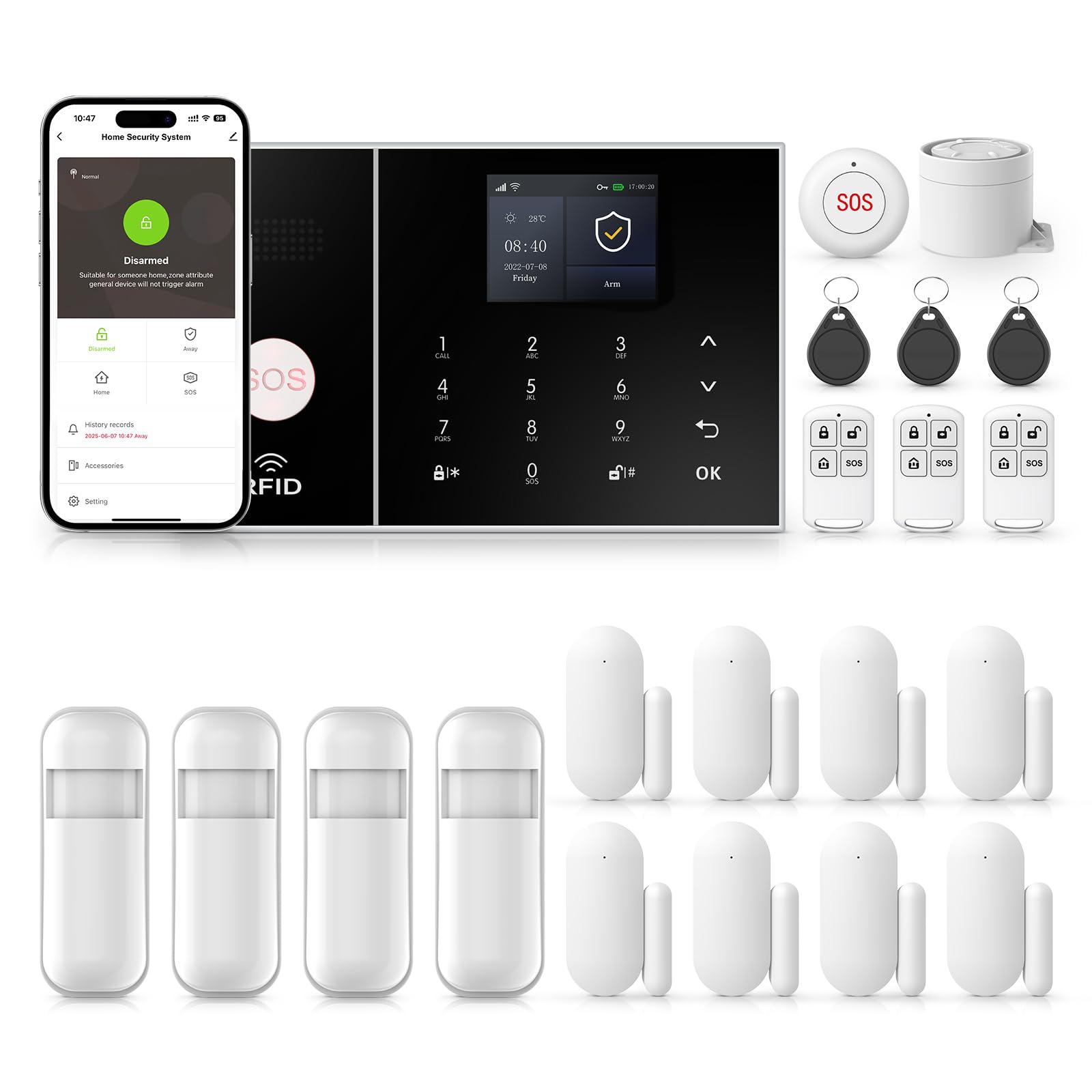 Clouree Alarm System for Home Security, WiFi Wireless Security System GSM Home Alarm 24 Piece Kit with Siren, PIR Motion Sensors, Remote Controls, Window/Door Sensors (Tuya and Smart Life APP)