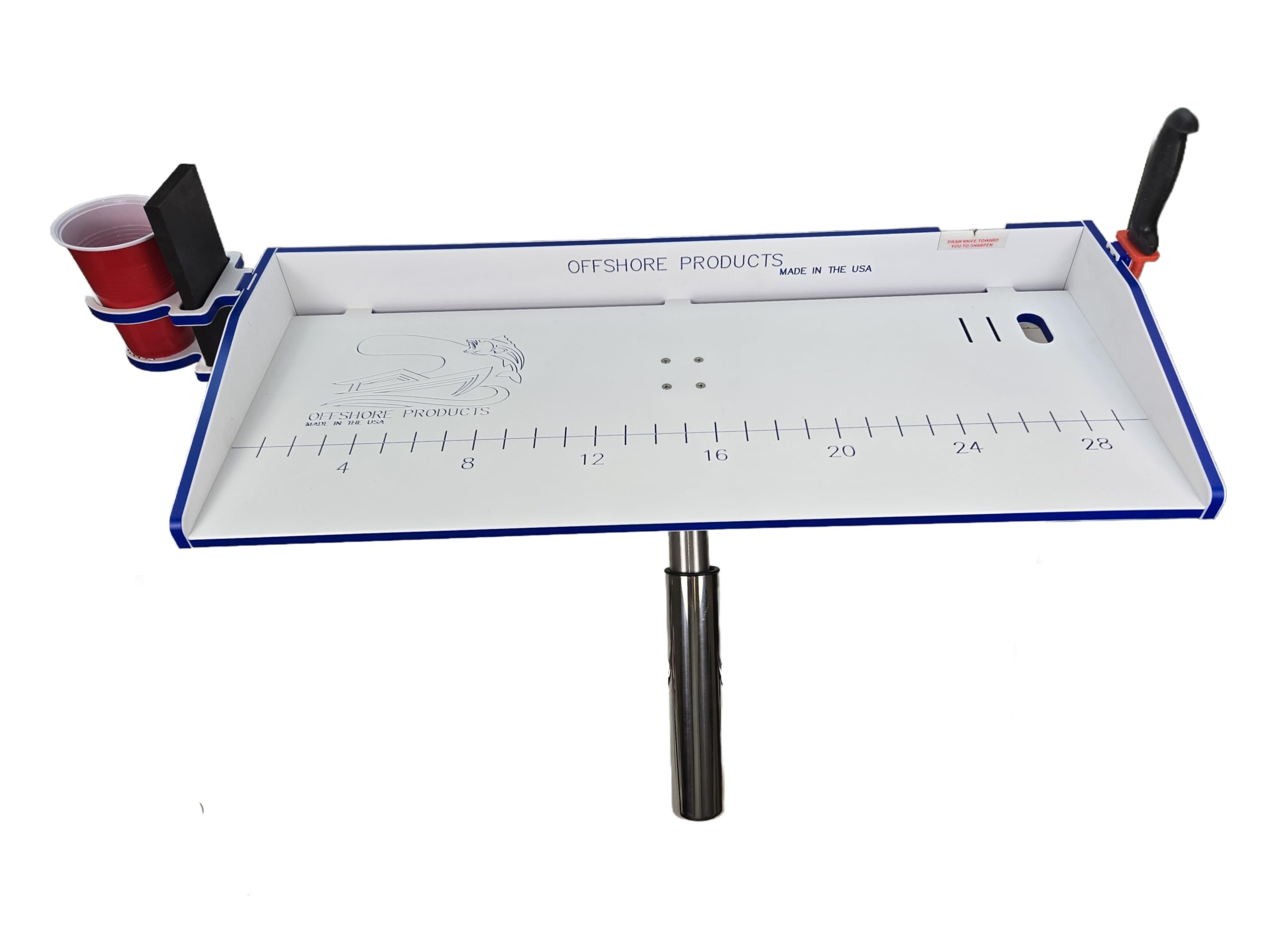 Offshore Products 30 Inch Fishing Fillet Board with Knife Sharpener - Boat Cutting Board, Fillet Knife Sharpener, Fish Cleaning Station, Bait Cutting Board for Boat, Universal Mount