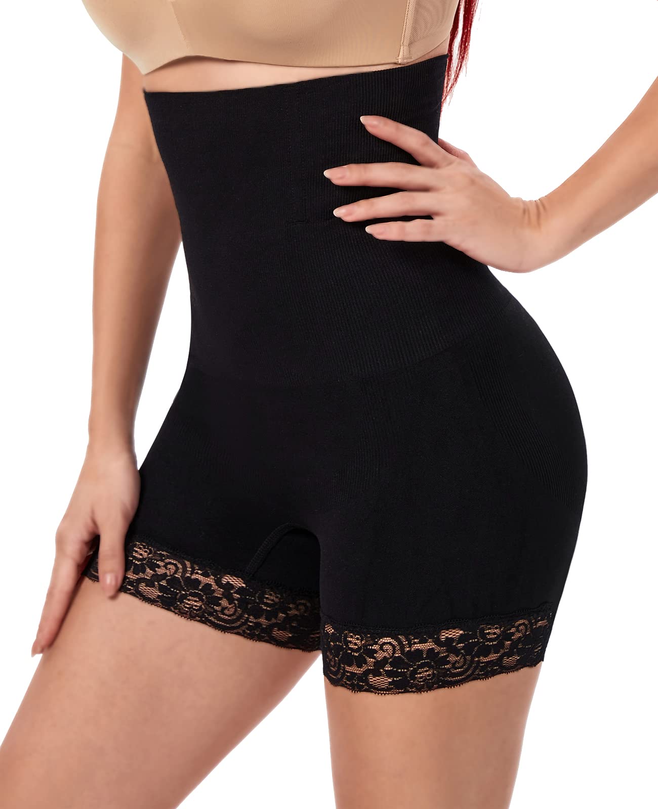 WOWENY Shapewear voor dames, met kant, buikweg, figuurvormend, body shaper, onderbroek, ondergoed voor dames, zwart, XL