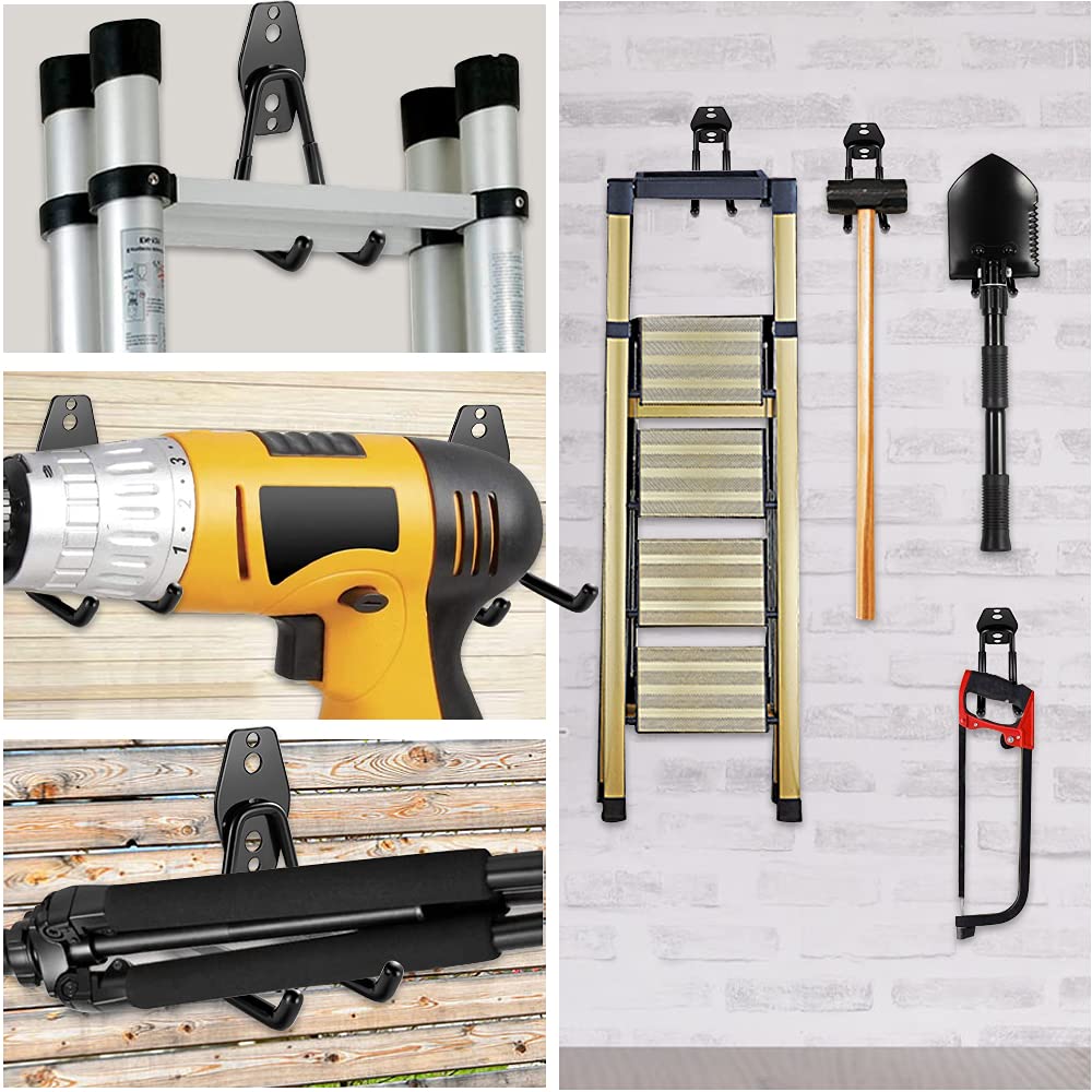 3-H Crochet Mural Garage,Porte Outils Mural en Acier Robuste avec 3 Points de Soudure Renforcés et Revêtement PVC Antidérapant pour Rangement Outils de Jardin,Échelle,Tuyaux et Atelier,Noir,8pcs
