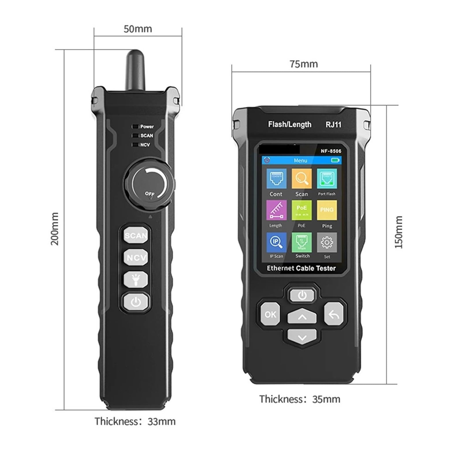 Localizzatore di Cavi, Tester for cavi di rete multifunzione, supporto for test PING/scansione IP/misura PoE, tester for mappatura