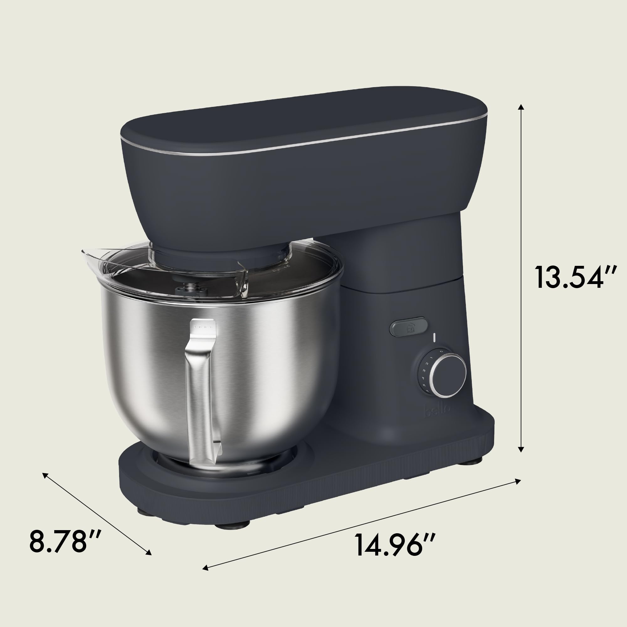 bella STIR 5.3Qt Tilt-Head Stand Mixer, 12-Speed Countertop Mixer, Slate view 9