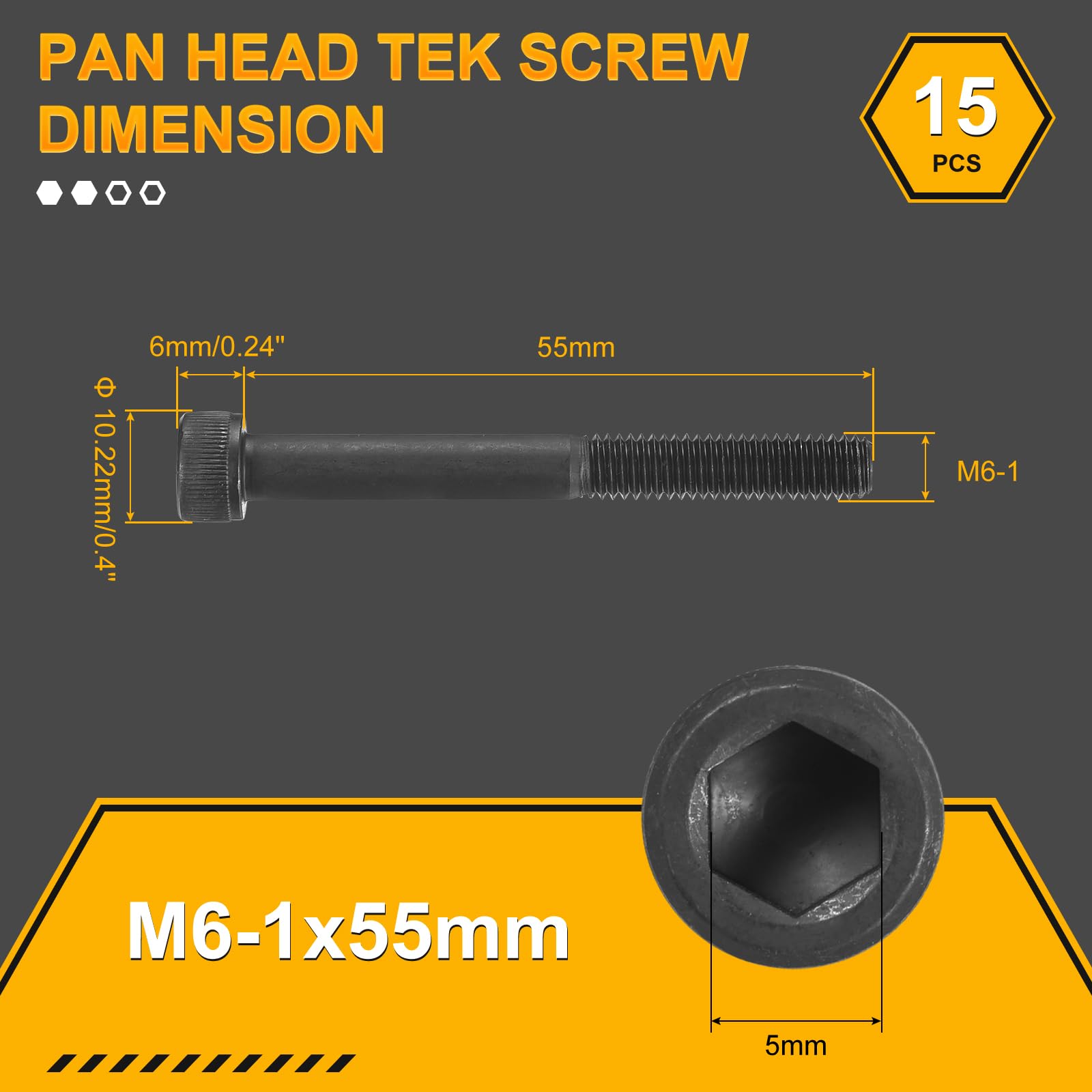 DTGN M6-1x55 Socket Head Cap Screws Bolts, 15Pack, Good for Road Bicycle Mountain Bike, Auto, Motorcycle - Image 2