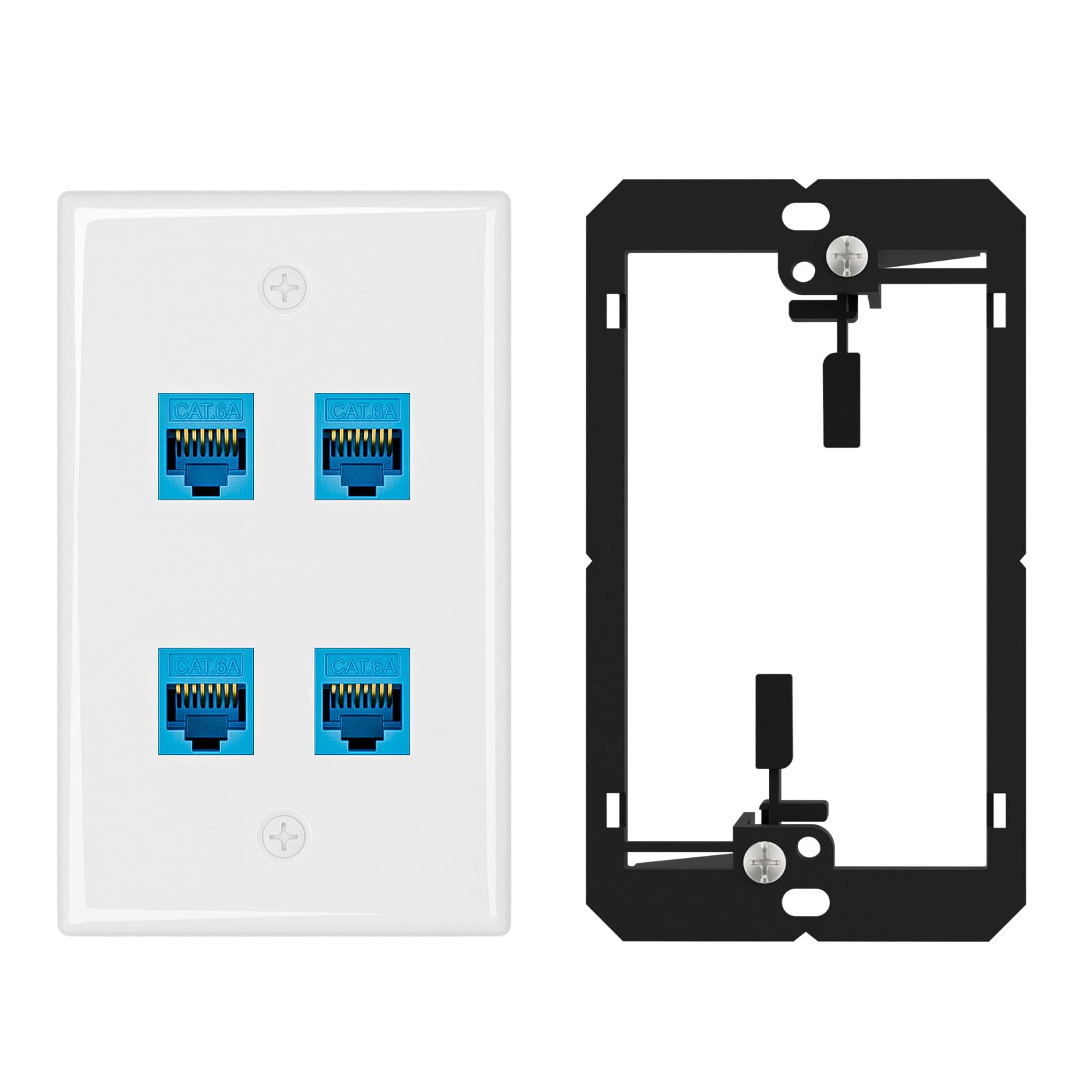 Iwillink 10Gbps Cat6A Keystone Wall Plate, 4 Port Ethernet Wall Plate with RJ45 Keystone Coupler, Single Gang Network Wall Plate with Low Voltage Mounting Bracket
