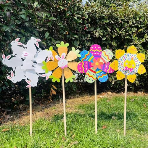 Molinillos de viento para jardín, estaca de suelo, decoración exterior de Pascua 4
