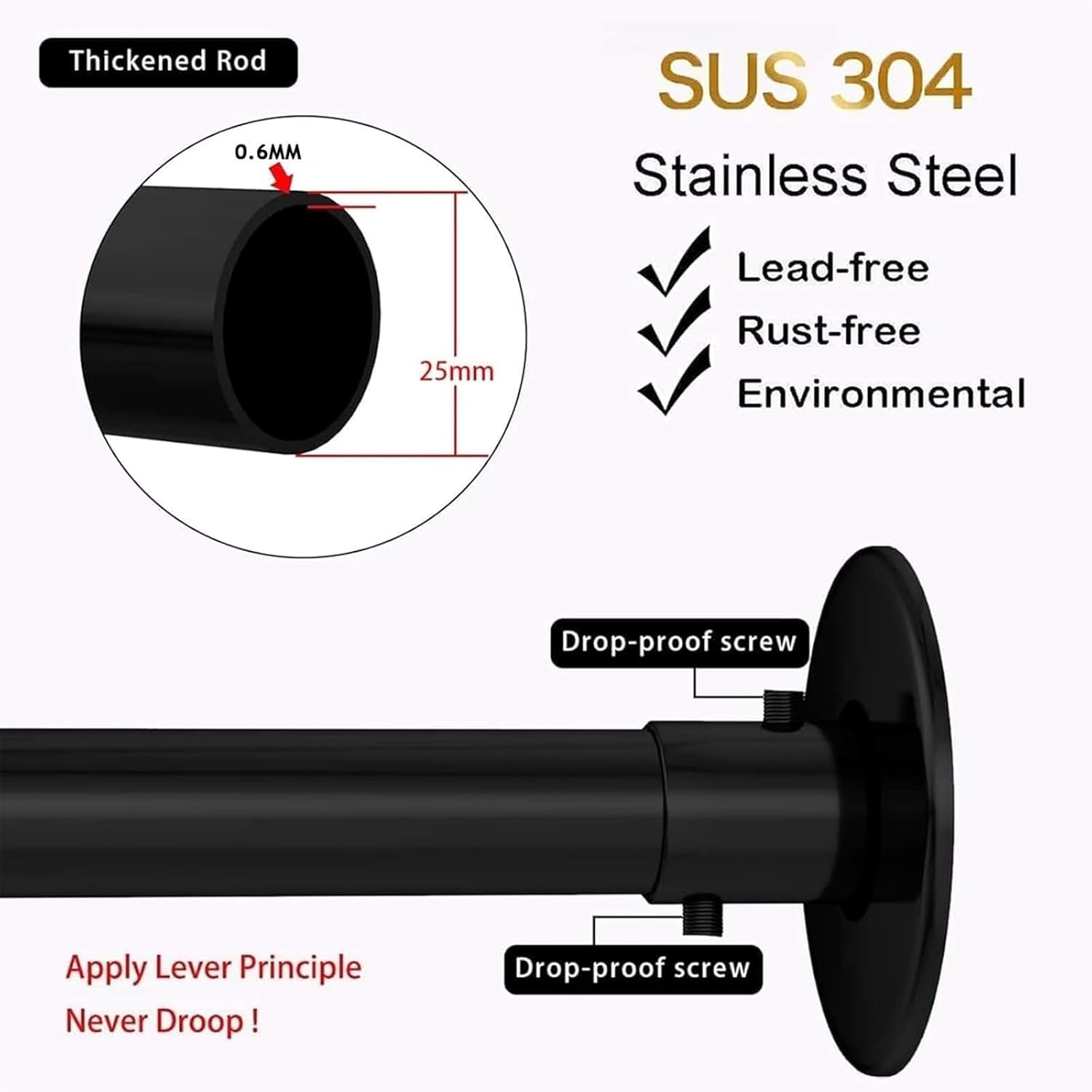 Shower Curtain Rod, Stainless Curved Shower Curtain Rod, Shower Curtain Rod Adjustable Extendable Pole, Shower Curtain Not Included(60~80x80~120cm)